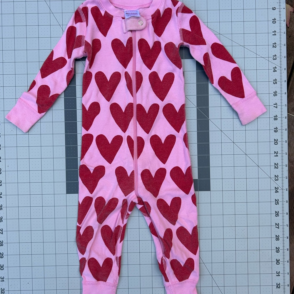 Hanna Andersson Pink and Red Heart Footie 100% organic cotton
